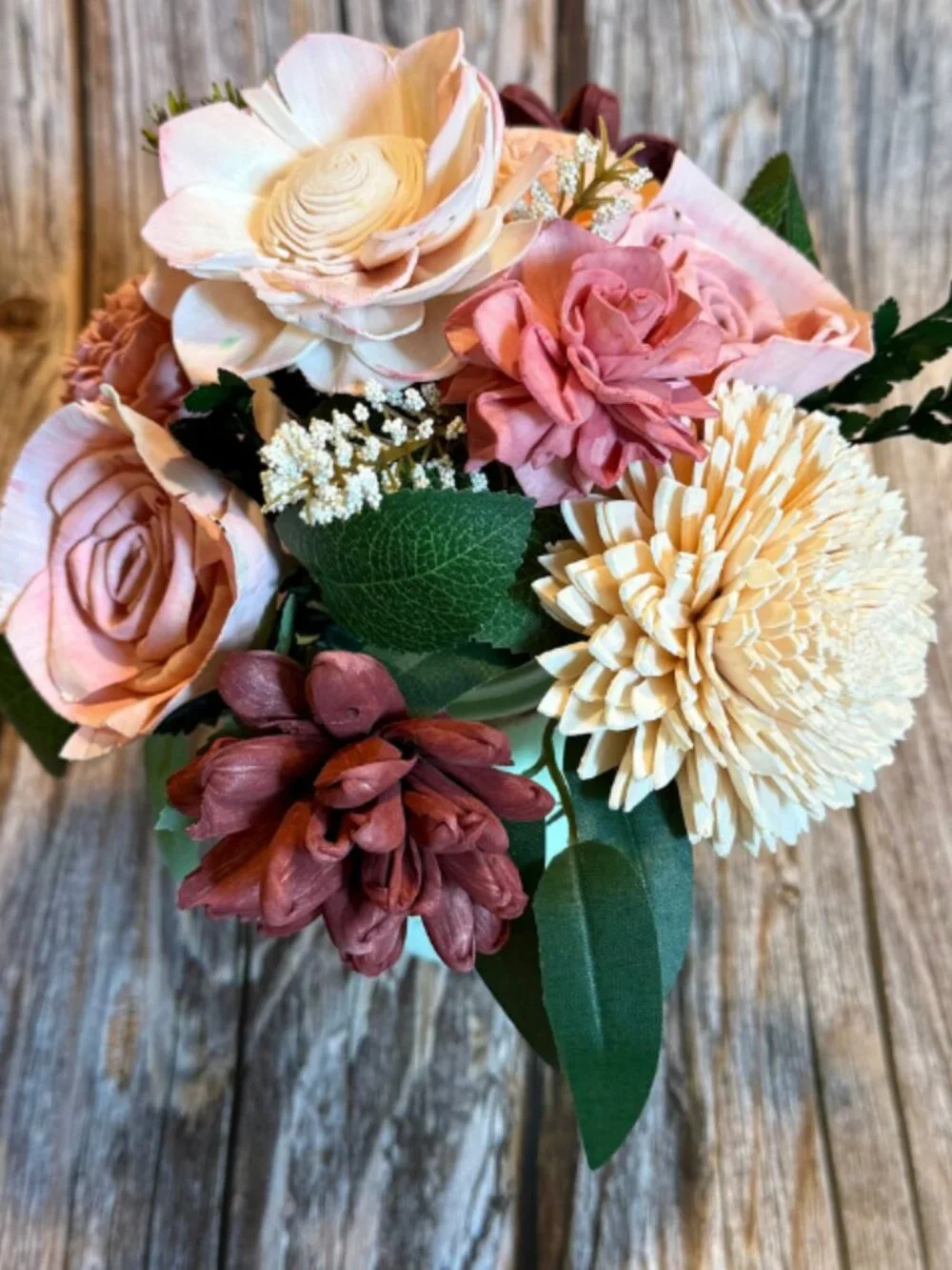 Pink Sola Wood Floral Arrangement in Mason Jar Home Decor Birthday Gift